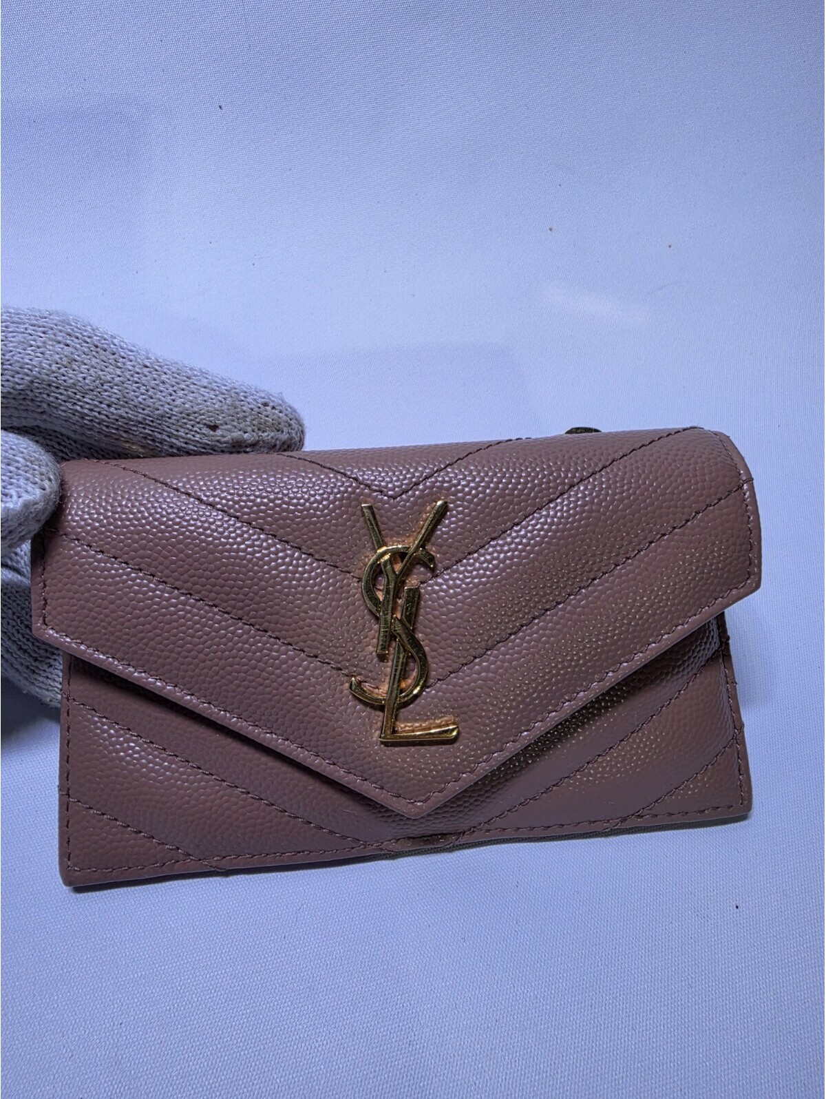 Saint Laurent Pink Quilted Logo Snap Fold Wallet With Zip Coin Pocket, Cards